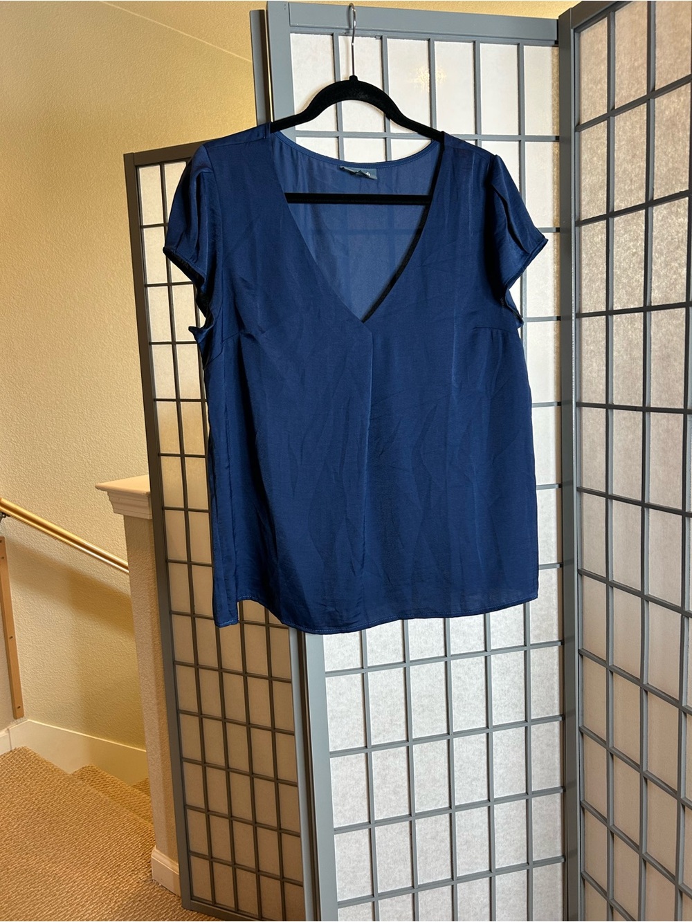 Modcloth Navy V-Neck Cap Sleeve Blouse